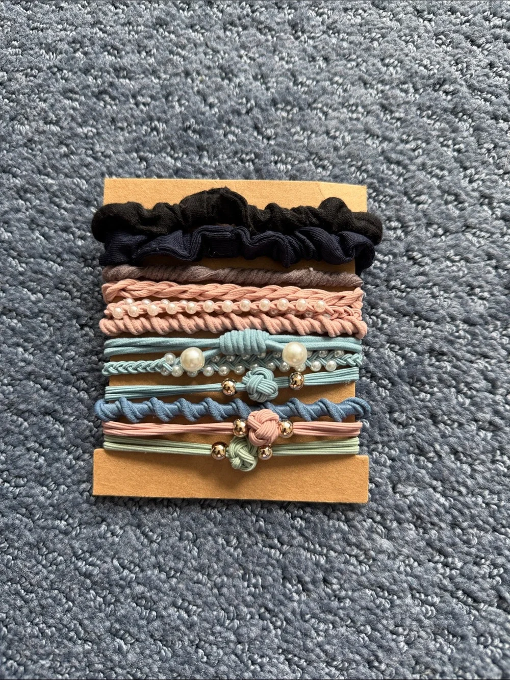 Girls Elastic Hair Tie Set - Pastel Pink, Mint & Navy